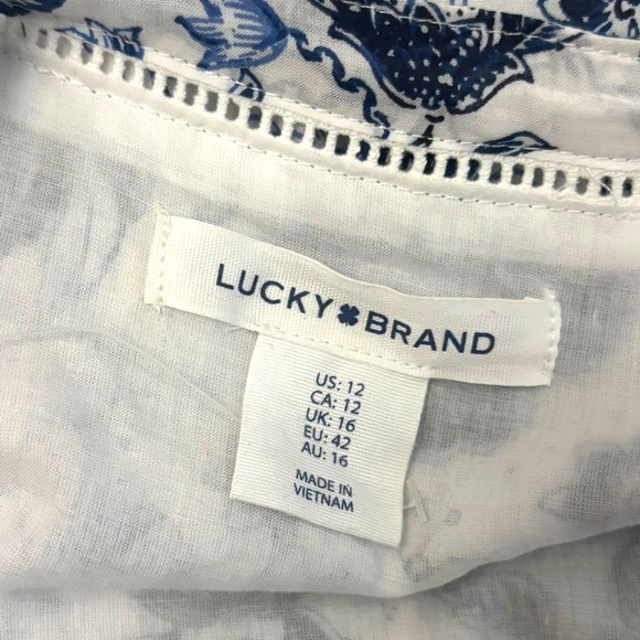 NWOT Lucky Brand Blue White Floral Paisley Faux Wrap Mini Sundress - Size 12 - Picture 10 of 13